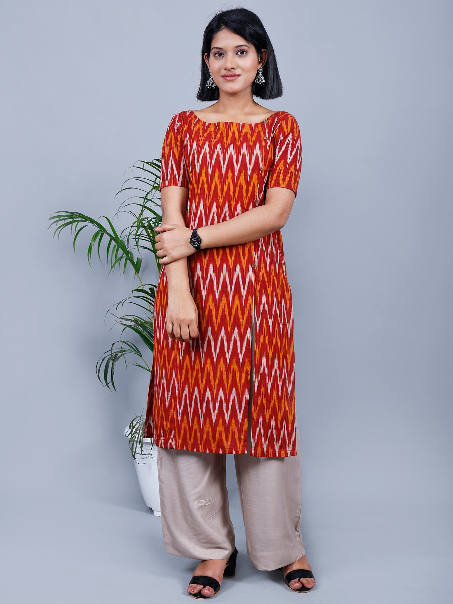 Ikat Kurta (Brown & Yellow)