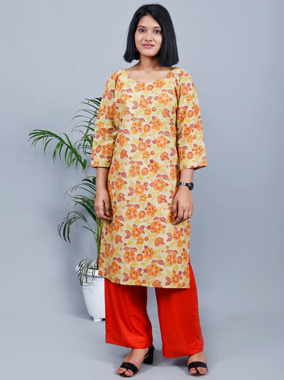 Pista Green Floral Hand Block Printed Kurta