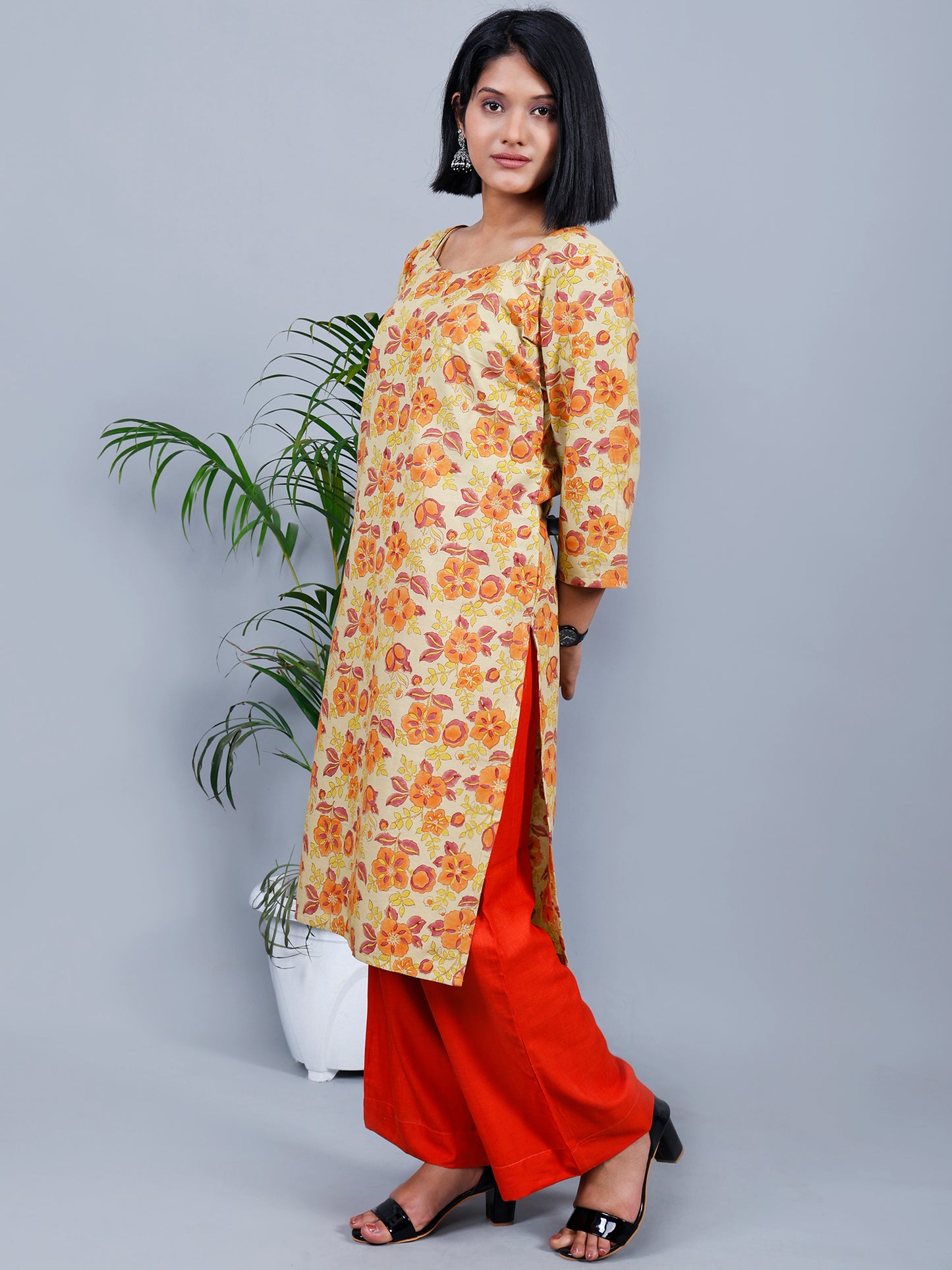 Pista Green Floral Hand Block Printed Kurta