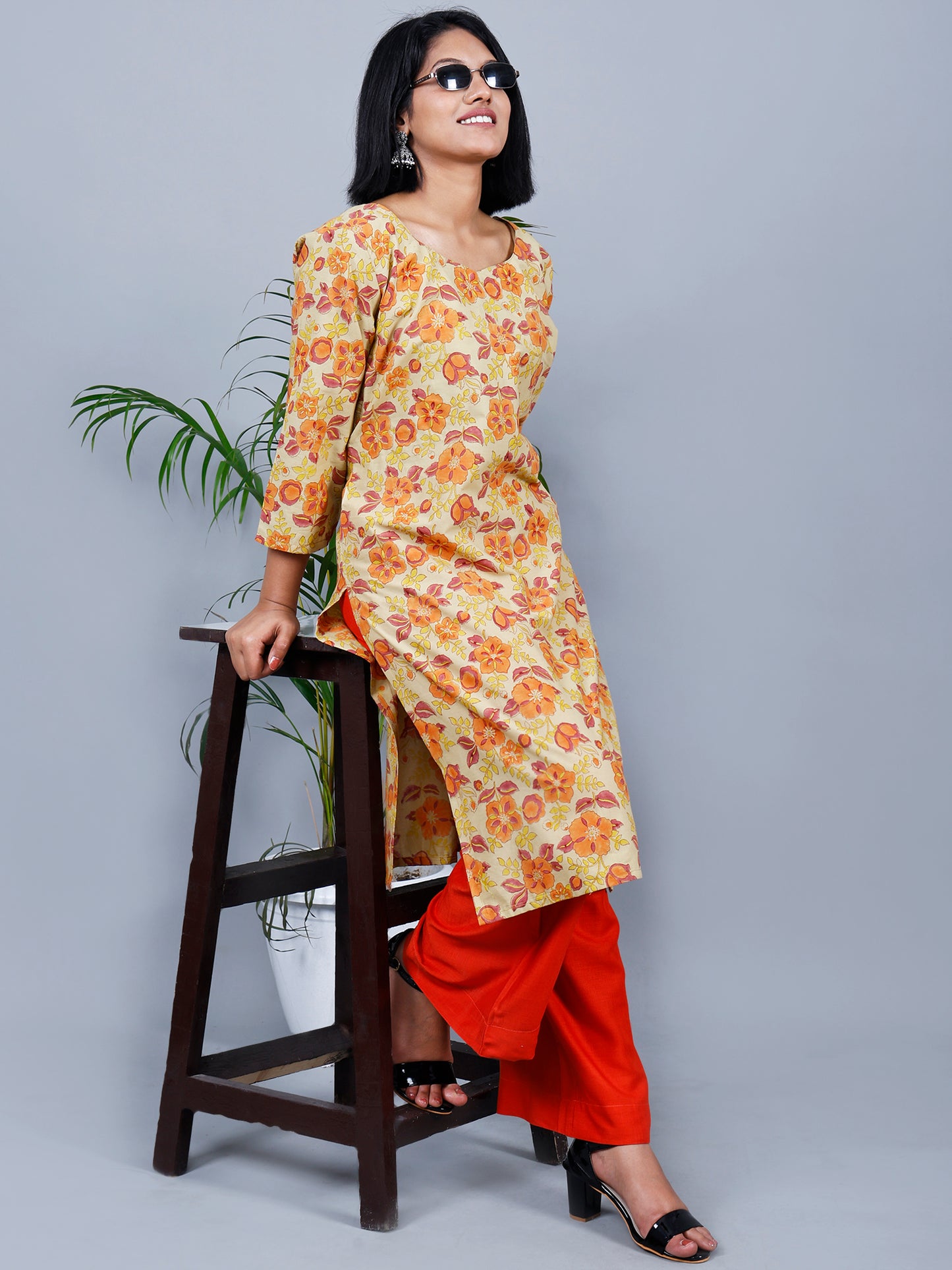 Pista Green Floral Hand Block Printed Kurta