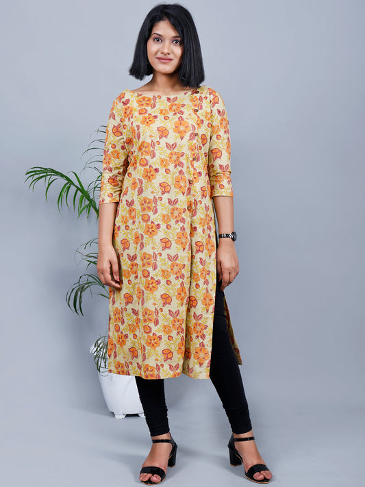 Pista Green Block Print Floral Designer kurta