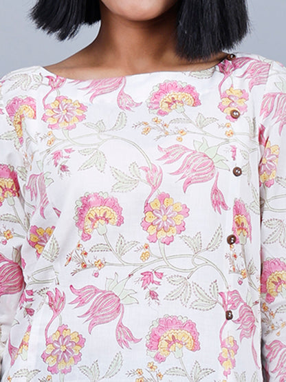 White & Pink Floral Designer kurta