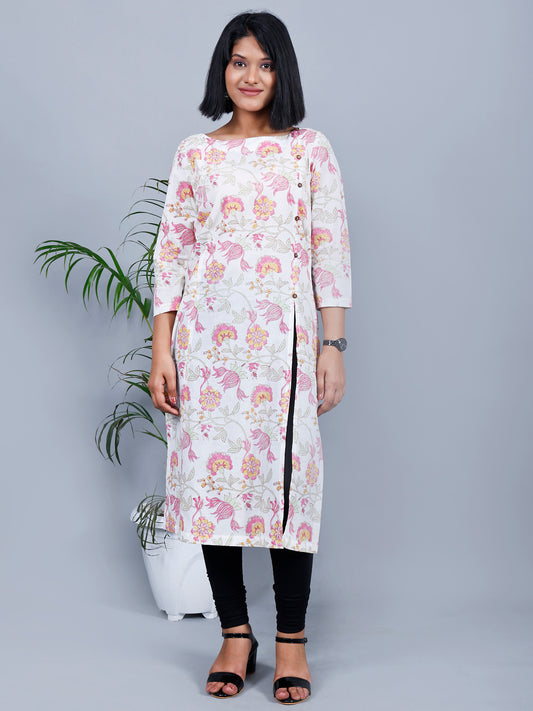 White & Pink Floral Designer kurta