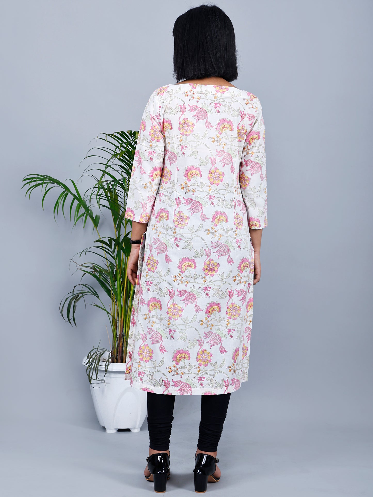 White & Pink Floral Designer kurta