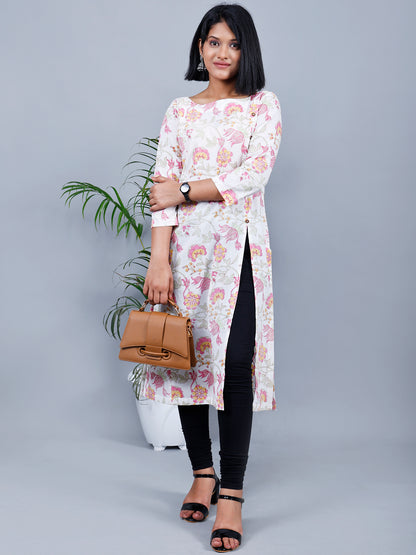 White & Pink Floral Designer kurta