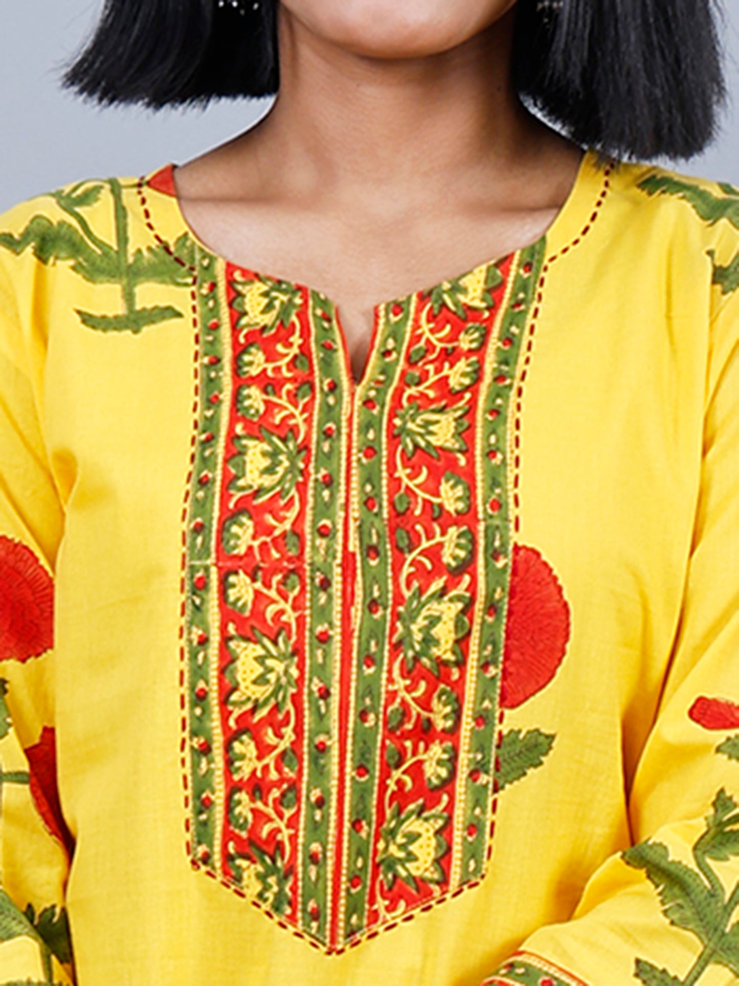 Yellow Hand Block Printed Kurta