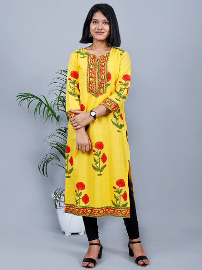 Yellow Hand Block Printed Kurta