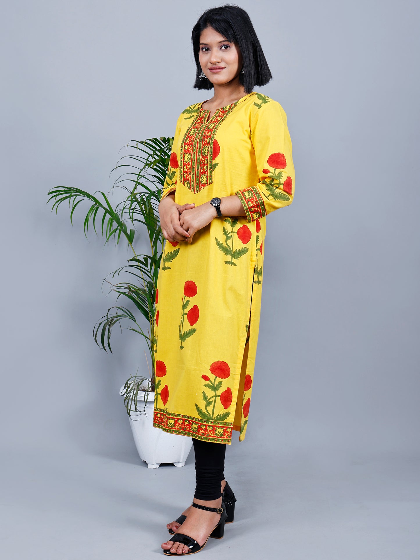 Yellow Hand Block Printed Kurta