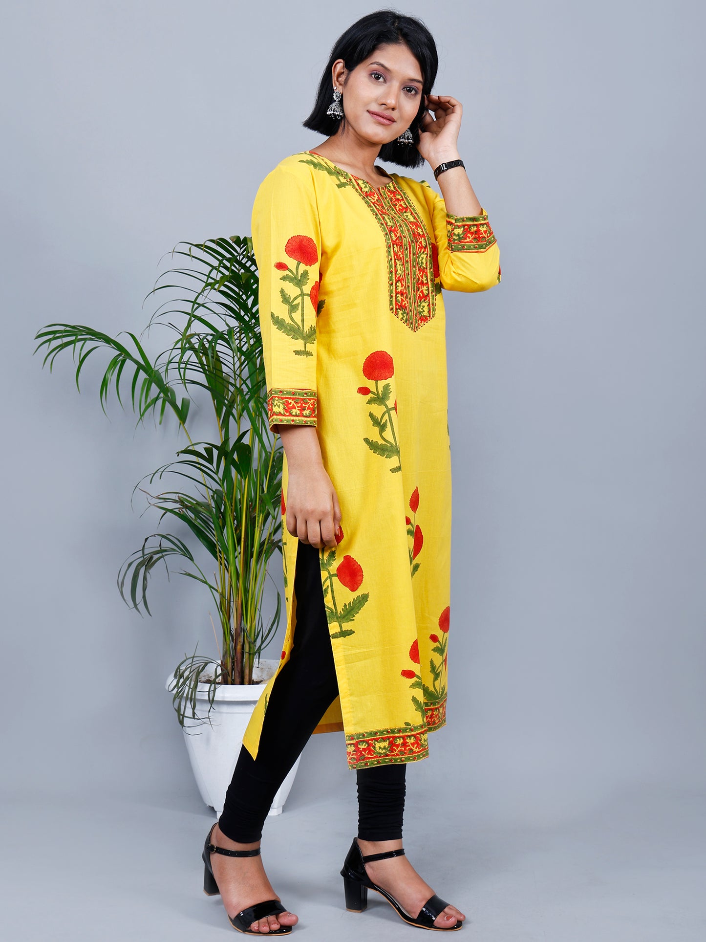 Yellow Hand Block Printed Kurta