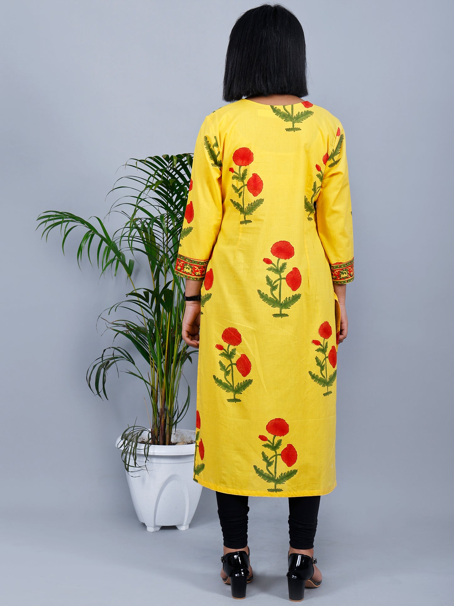 Yellow Hand Block Printed Kurta