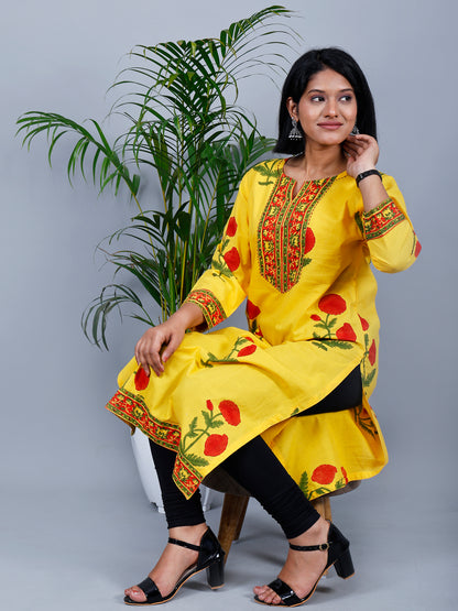 Yellow Hand Block Printed Kurta