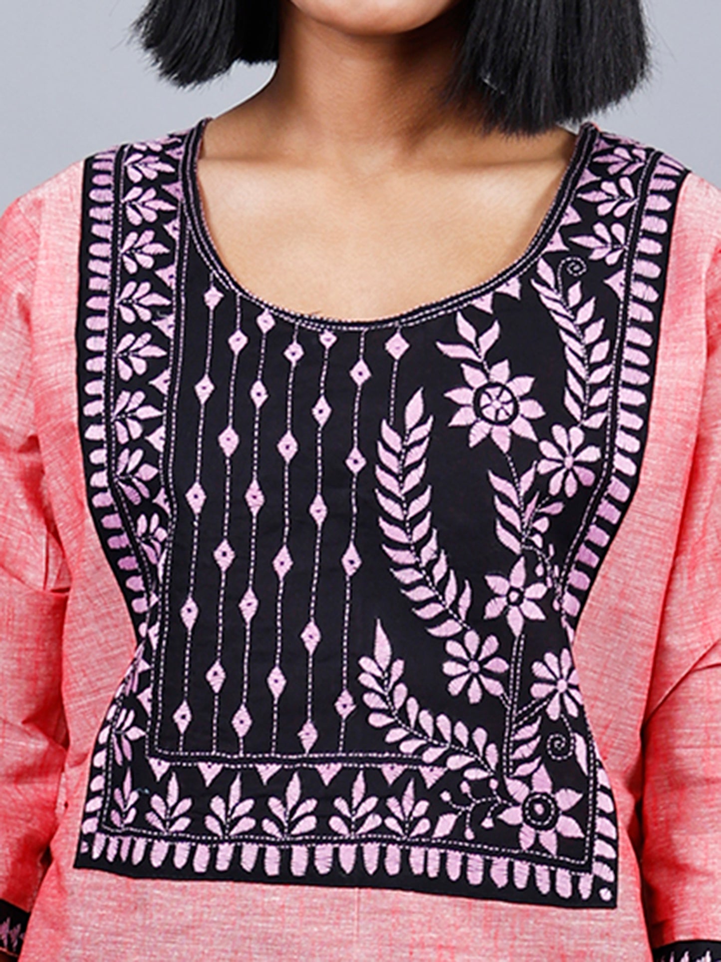 Carrot Pink Kantha Kurta