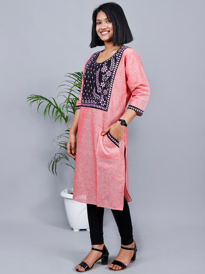 Carrot Pink Kantha Kurta