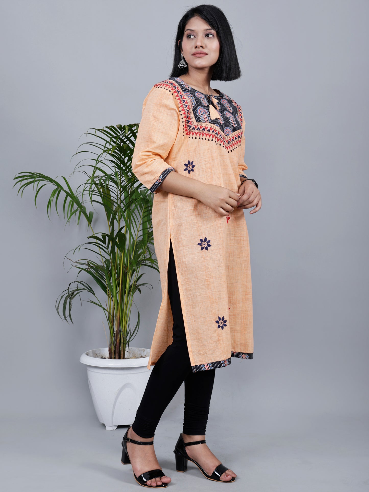 Orange Ajrak Cotton kurta