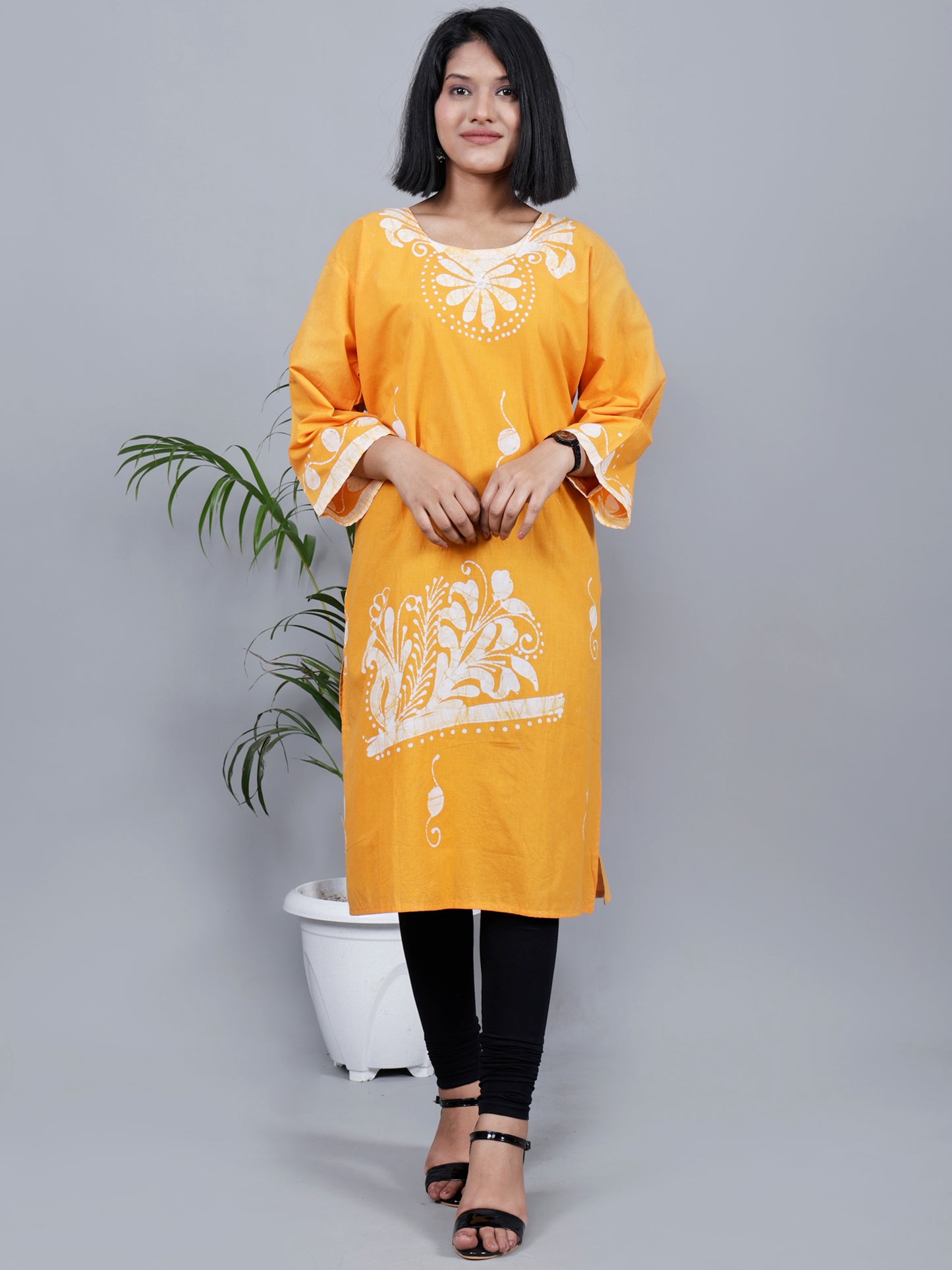 Batik Cotton Kurta (yellow )