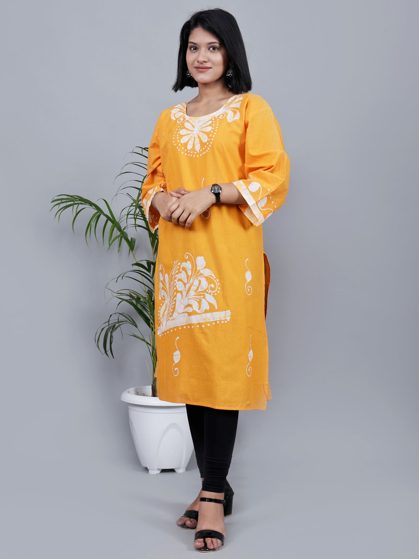 Batik Cotton Kurta (yellow )