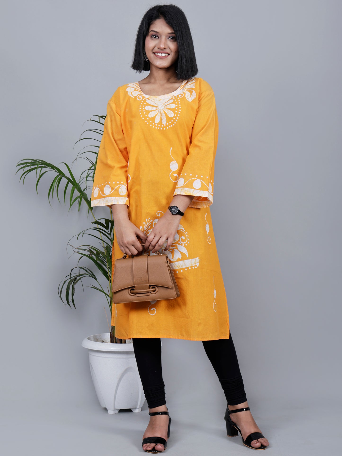 Batik Cotton Kurta (yellow )