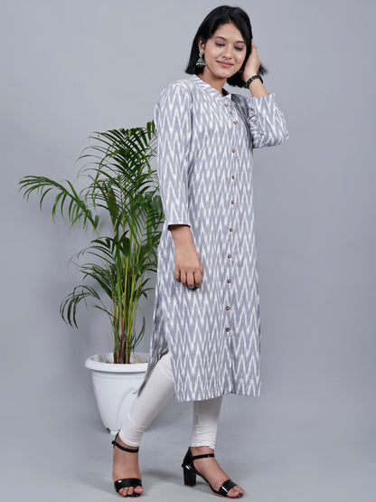 Grey & White Ikat kurta