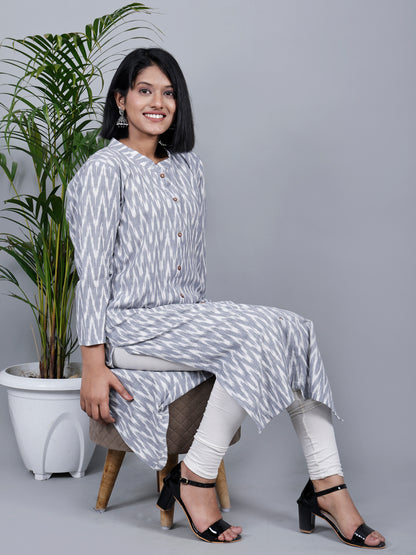 Grey & White Ikat kurta