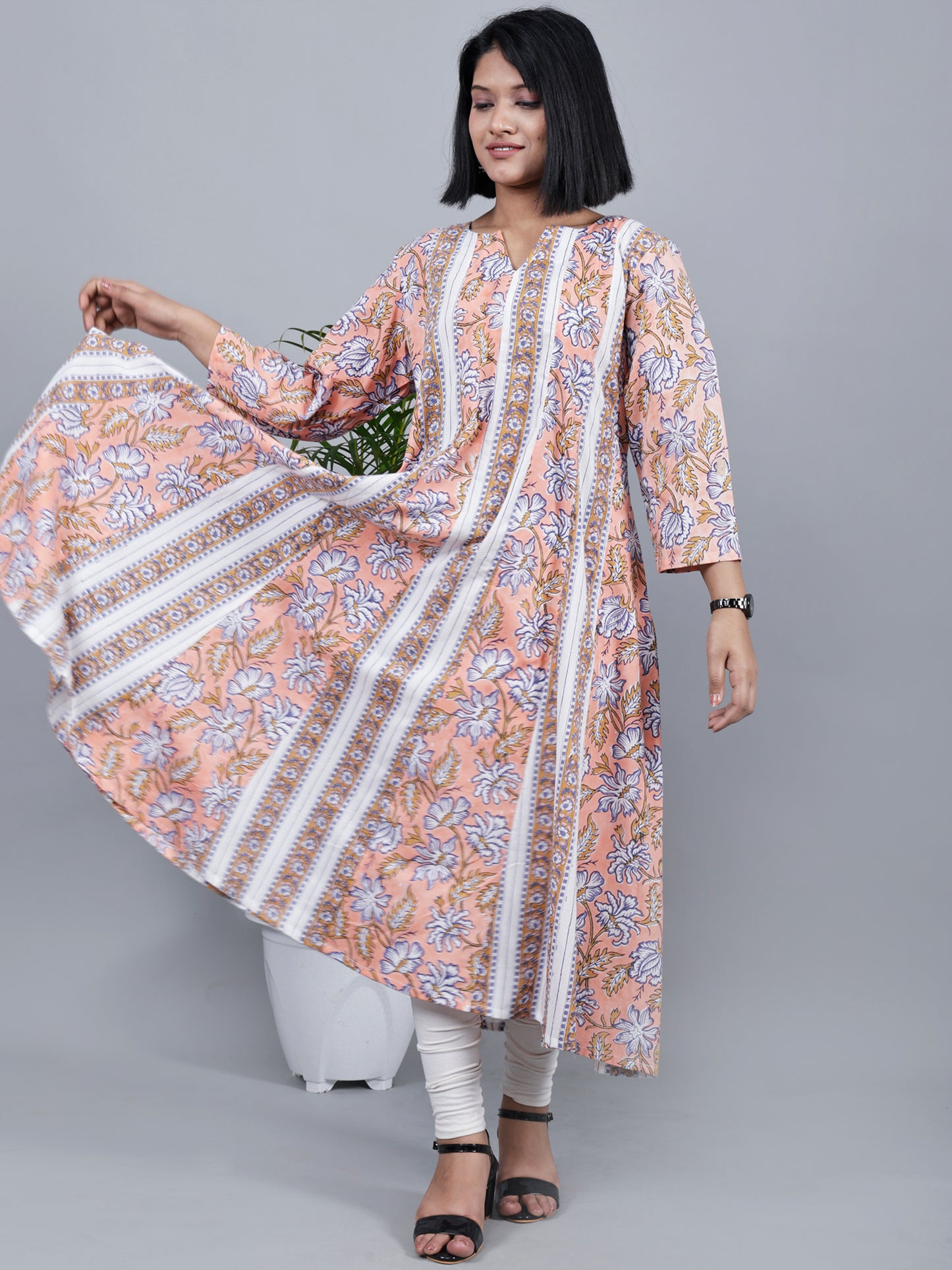 Hand Block Printed Kalidar Long Kurta