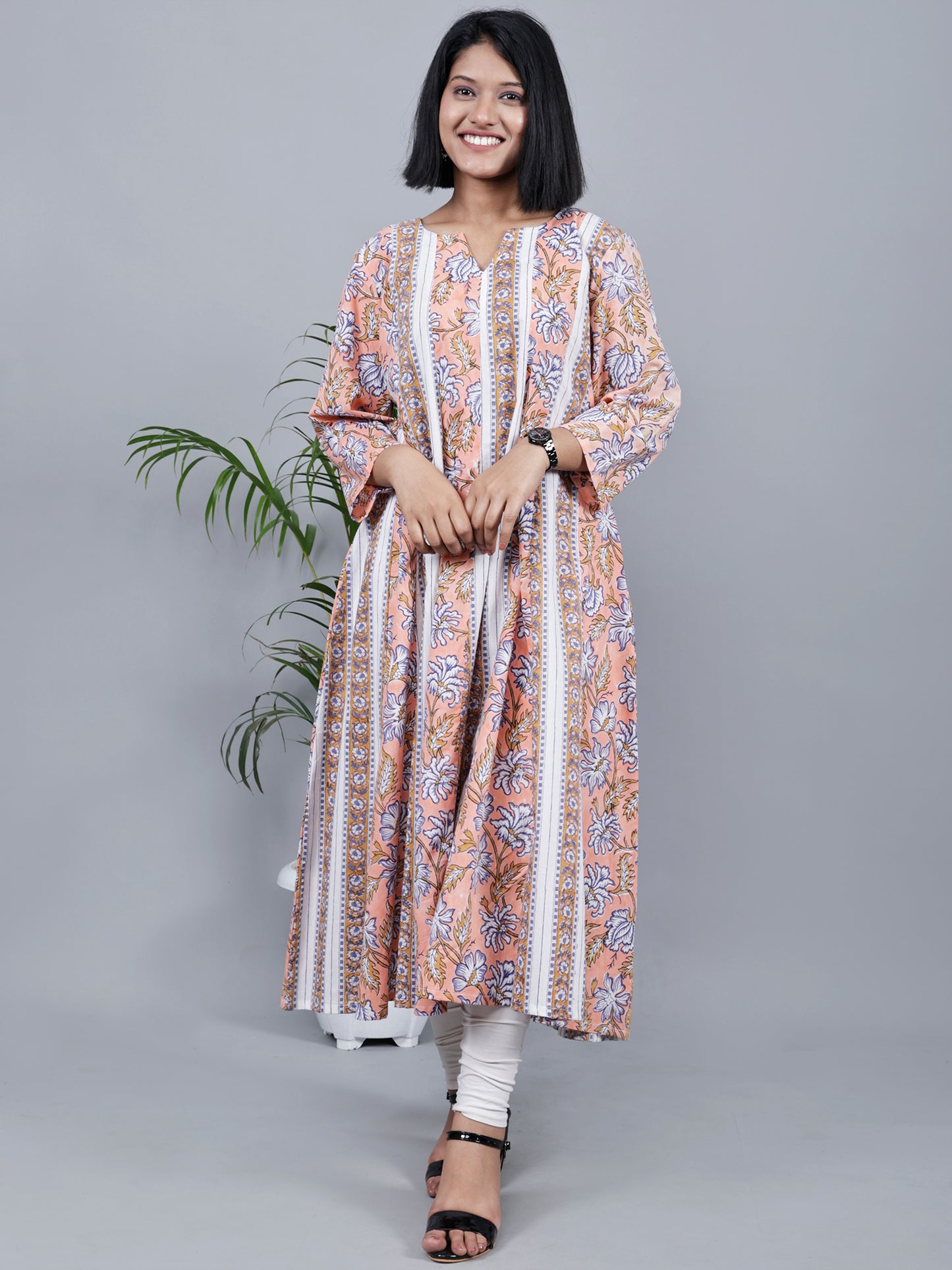 Hand Block Printed Kalidar Long Kurta