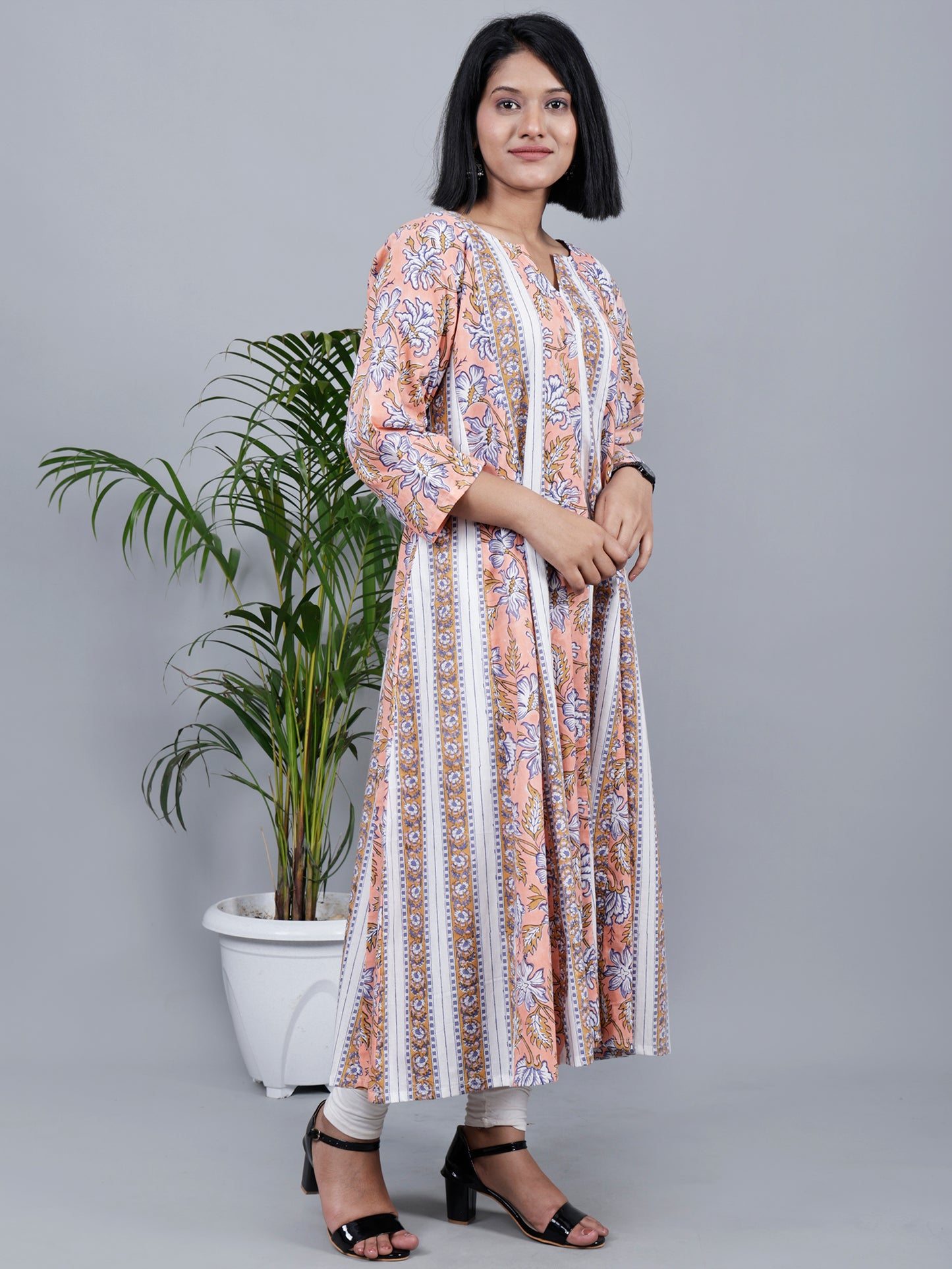 Hand Block Printed Kalidar Long Kurta