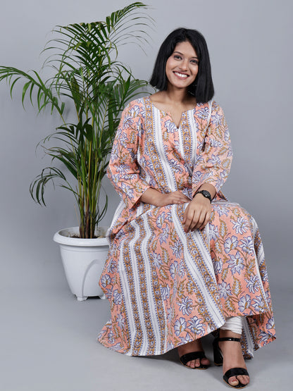 Hand Block Printed Kalidar Long Kurta