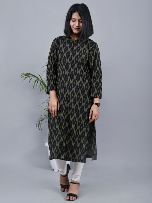 Black & Yellow Pure Ikat Fabric kurthi