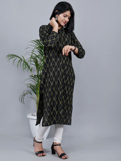 Black & Yellow Pure Ikat Fabric Kurta