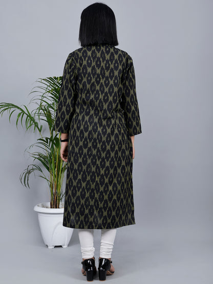 Black & Yellow Pure Ikat Fabric Kurta