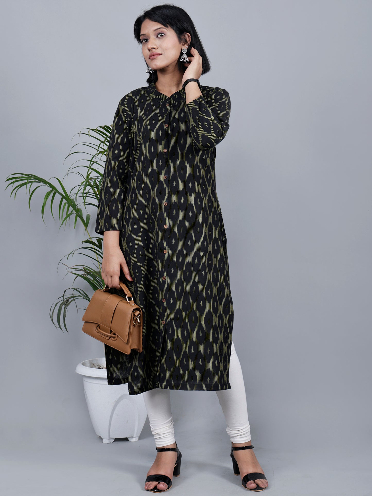 Black & Yellow Pure Ikat Fabric Kurta