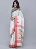 White & Red Jamdani Work Linen Saree thumbnail