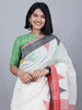 White & Red Jamdani Work Linen Saree thumbnail