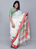 White & Red Jamdani Work Linen Saree thumbnail