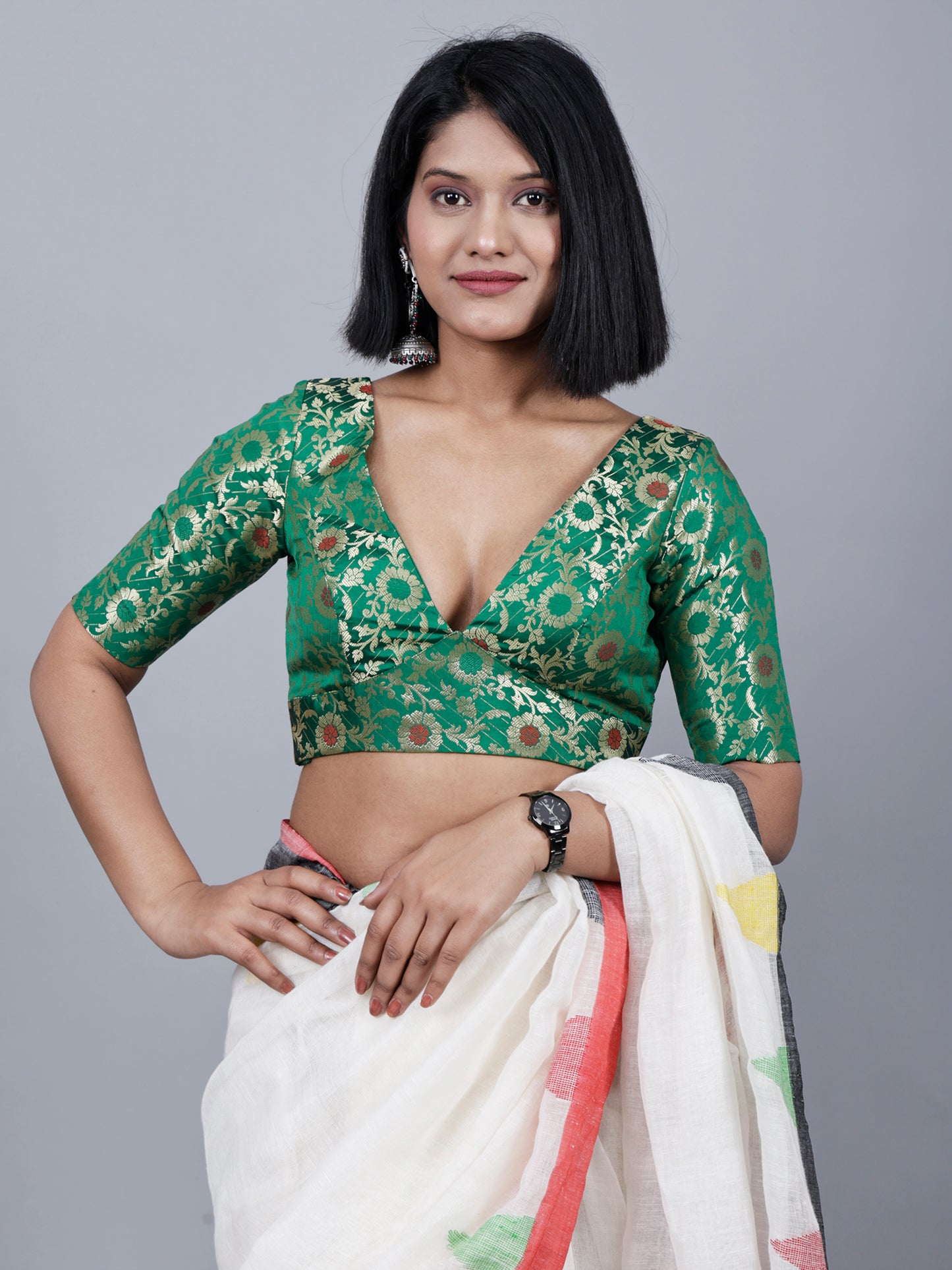 Green Banarasi Padded Blouse