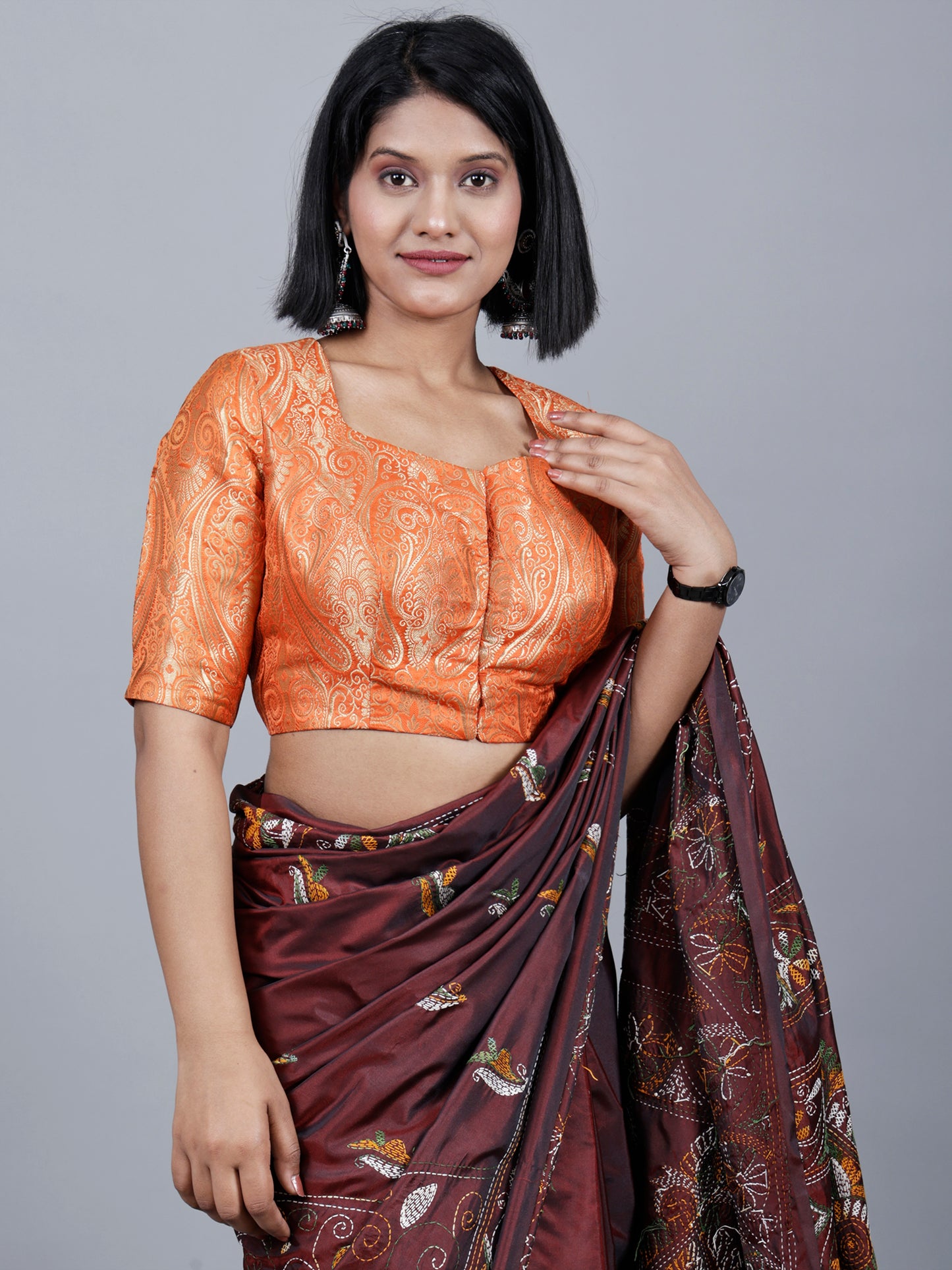 Orange Banarasi padded Blouse