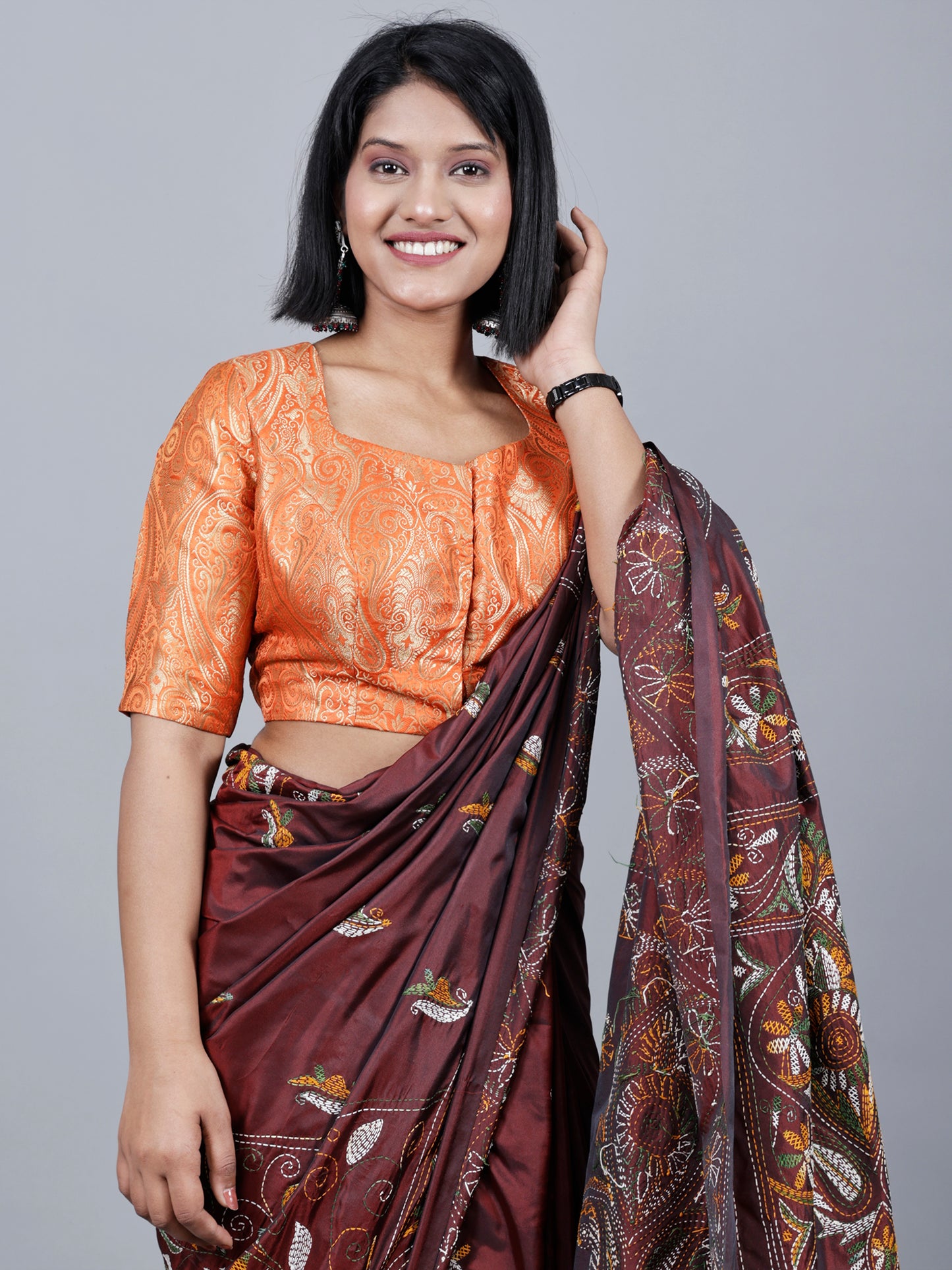 Orange Banarasi padded Blouse