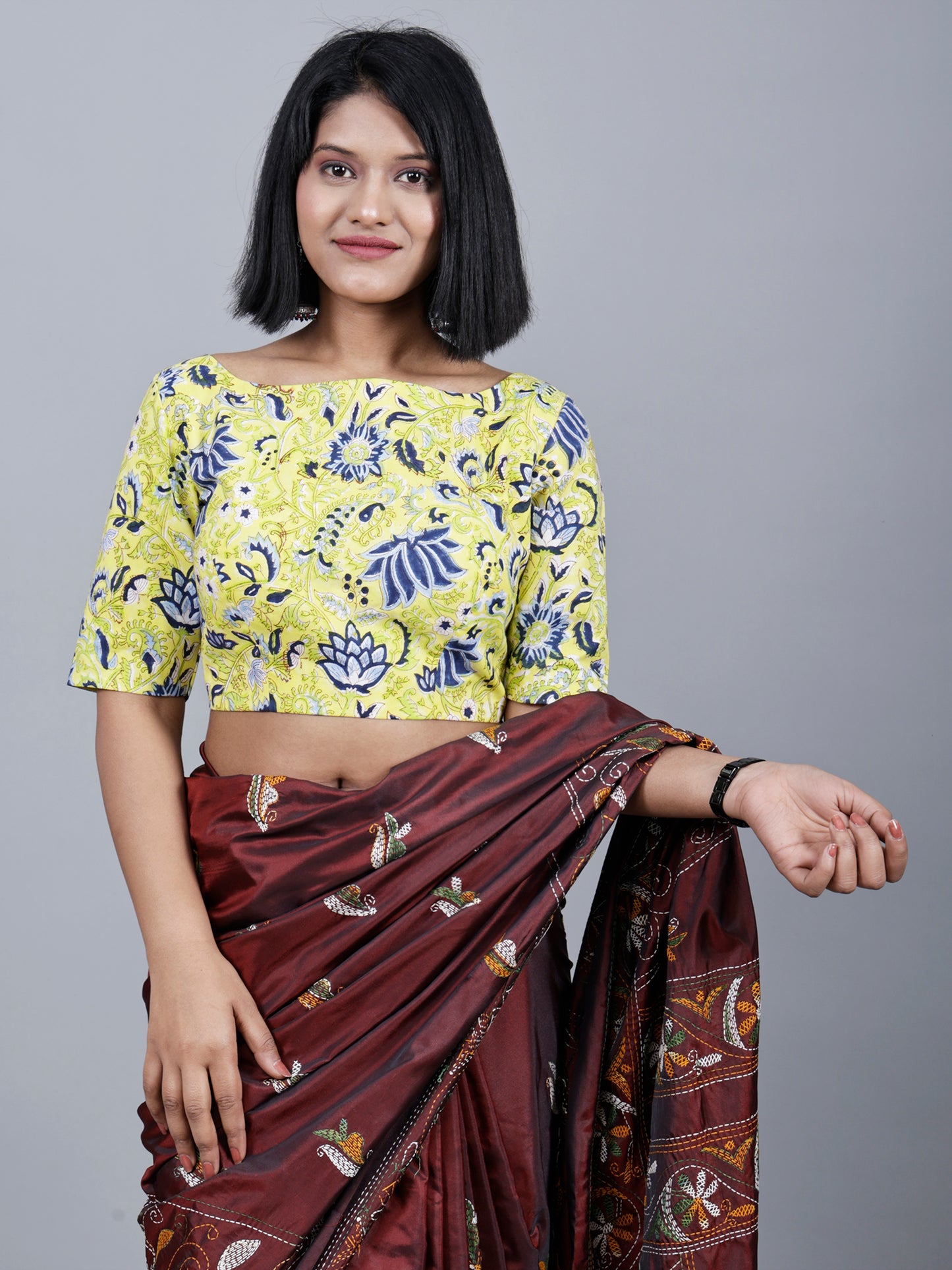 Yellow Hand Block Printed Padded Blouse