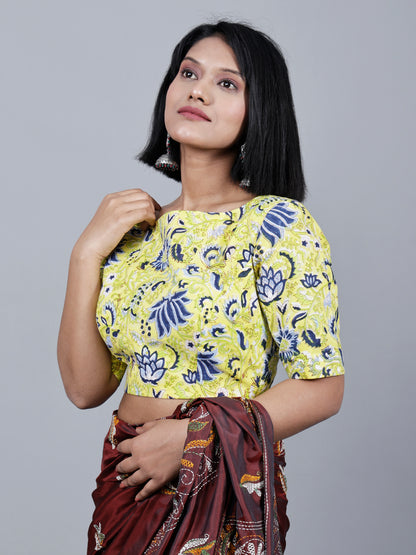 Yellow Hand Block Printed Padded Blouse