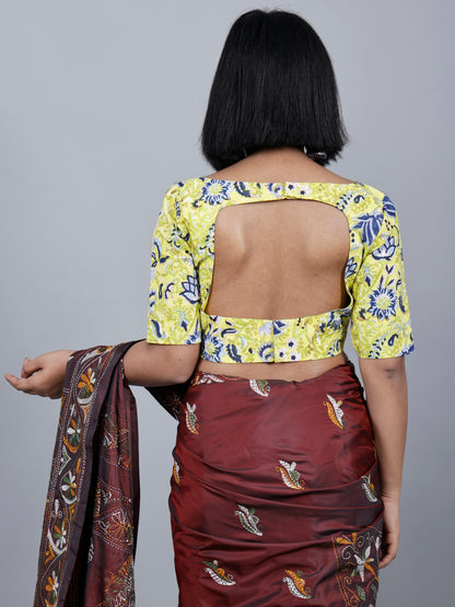 Yellow Hand Block Printed Padded Blouse