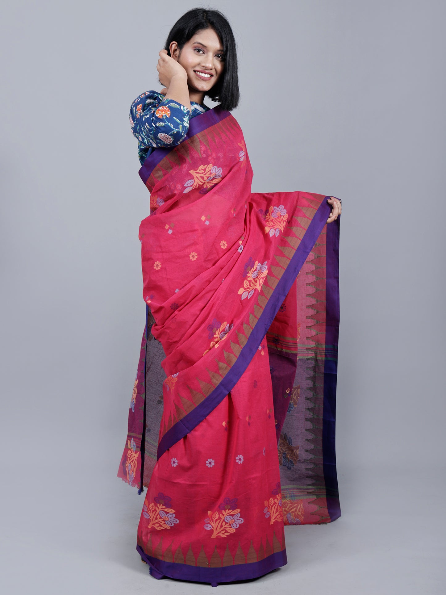 Rani pink Bengal Cotton Saree