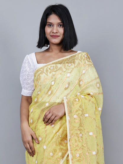 Lemon Yellow Bronze Soft Jamdani
