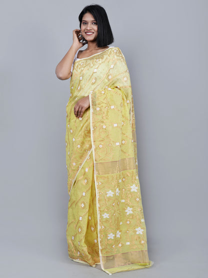 Lemon Yellow Bronze Soft Jamdani