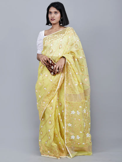 Lemon Yellow Bronze Soft Jamdani