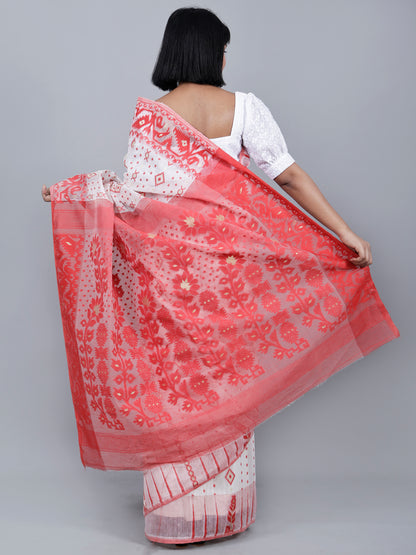 White And Red jamdani Saree