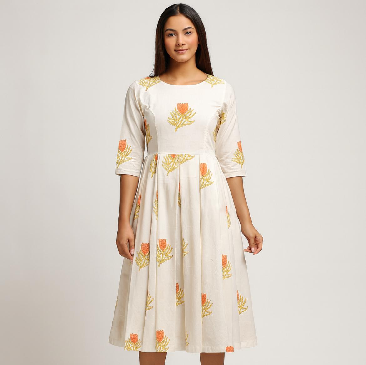 Block printed cotton dress