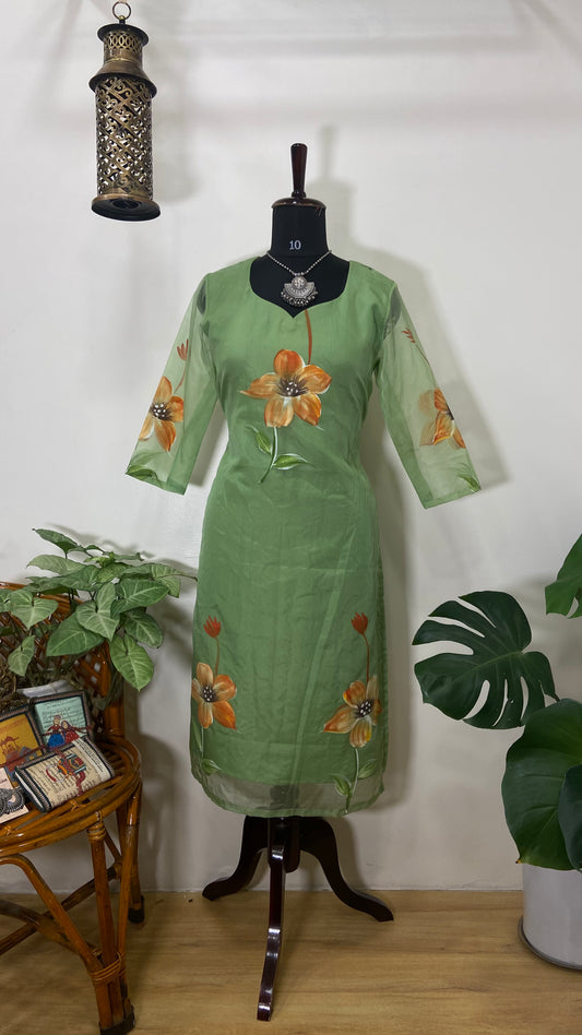 Pure Organza hand painted kurta