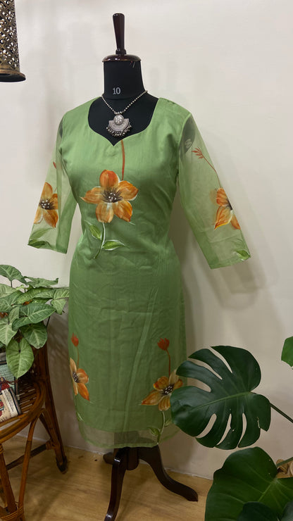 Pure Organza hand painted kurta