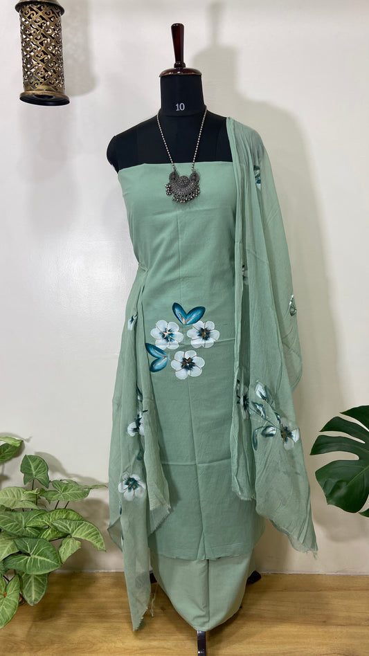 HAND PAINTED COTTON KURTA SUIT SET