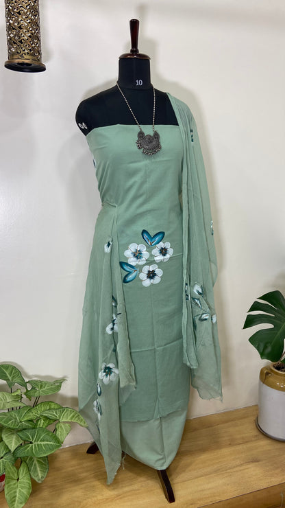 HAND PAINTED COTTON KURTA SUIT SET